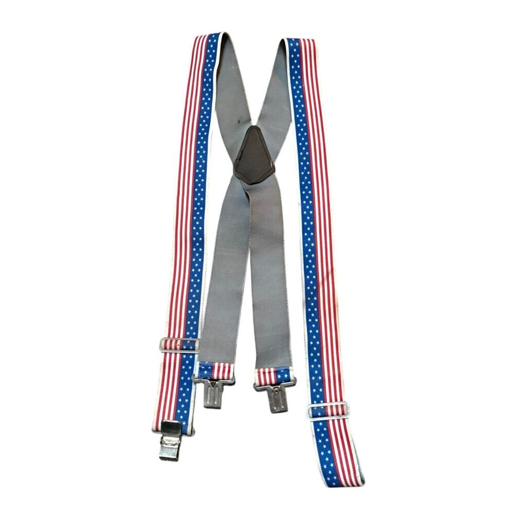 Vintage Pink Blue Stripe Clip-On Suspenders Braces Unisex